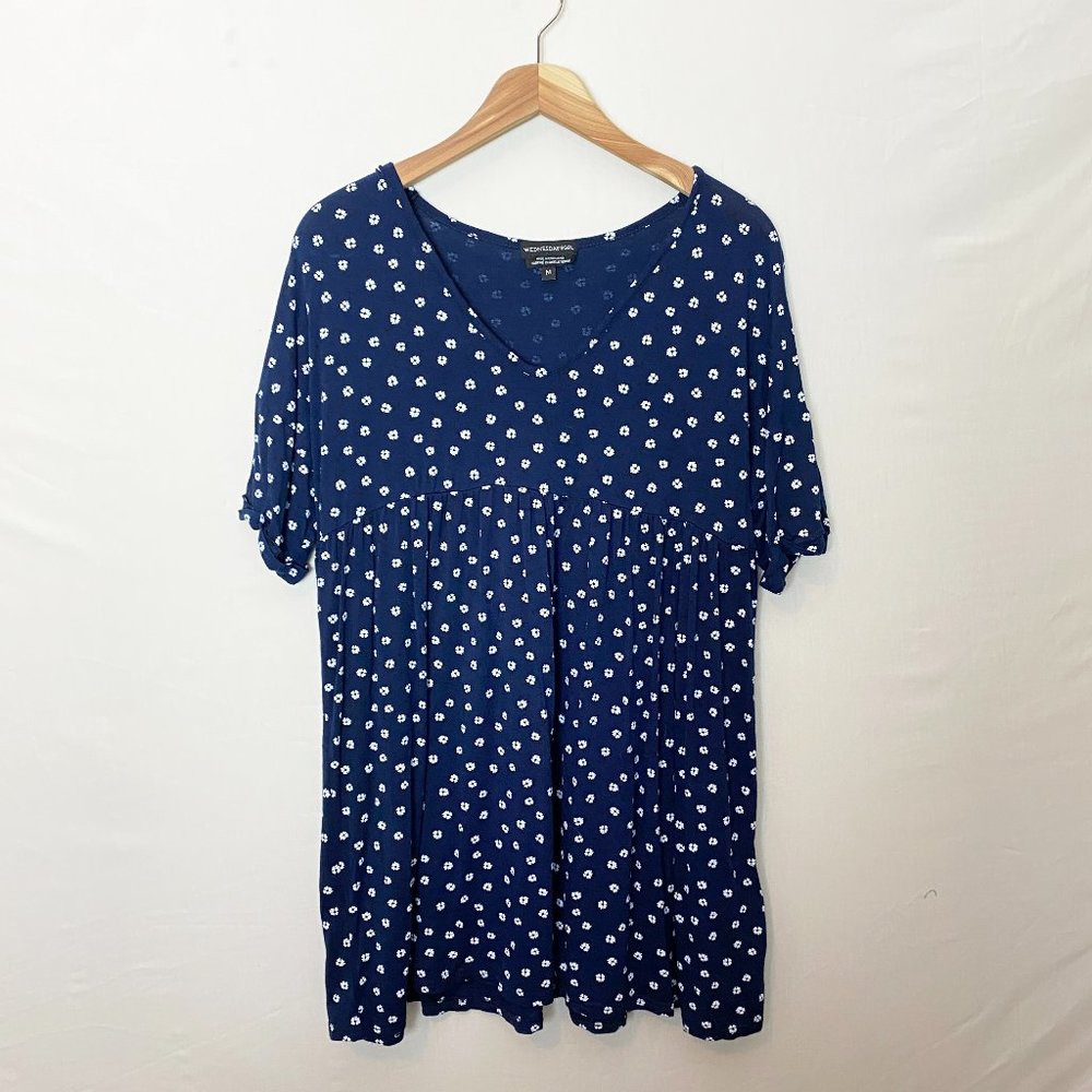 Wednesday's Girl Blue Floral Short Skater Dress M